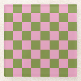 Roze Groen geruit Gingham patroon Glazen Onderzetter