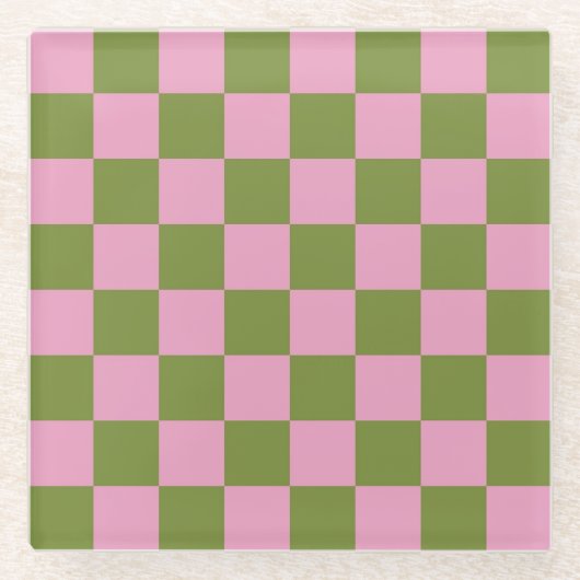 Roze Groen geruit Gingham patroon Glazen Onderzetter (Voorkant)