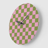 Roze Groen geruit Gingham patroon Grote Klok (Hoek)