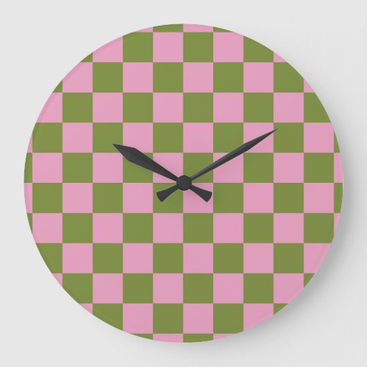 Roze Groen geruit Gingham patroon Grote Klok (Voorkant)