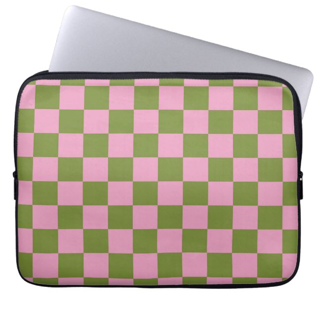 Roze Groen geruit Gingham patroon Laptop Sleeve (Voorkant)