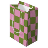 Roze Groen geruit Gingham patroon Medium Cadeauzakje (Voorkant Gekanteld)