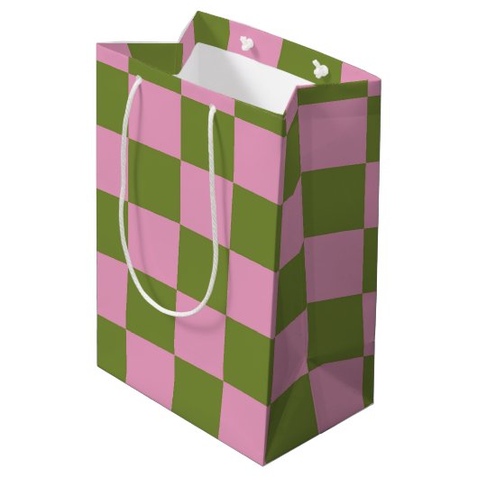 Roze Groen geruit Gingham patroon Medium Cadeauzakje (Achterkant Gekanteld)