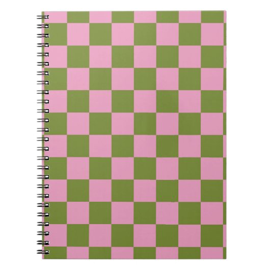 Roze Groen geruit Gingham patroon Notitieboek (Voorkant)