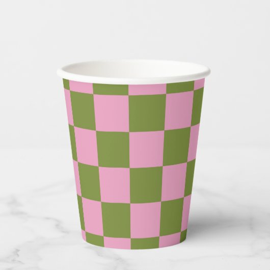 Roze Groen geruit Gingham patroon Papieren Bekers (Voorkant)