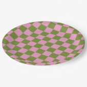Roze Groen geruit Gingham patroon Papieren Bordje (Gekanteld)