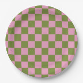 Roze Groen geruit Gingham patroon Papieren Bordje (Voorkant)