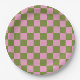 Roze Groen geruit Gingham patroon Papieren Bordje