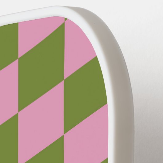 Roze Groen geruit Gingham patroon Pickleball Paddle (Links Detail)