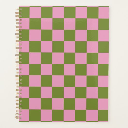 Roze Groen geruit Gingham patroon Planner (Voorkant)