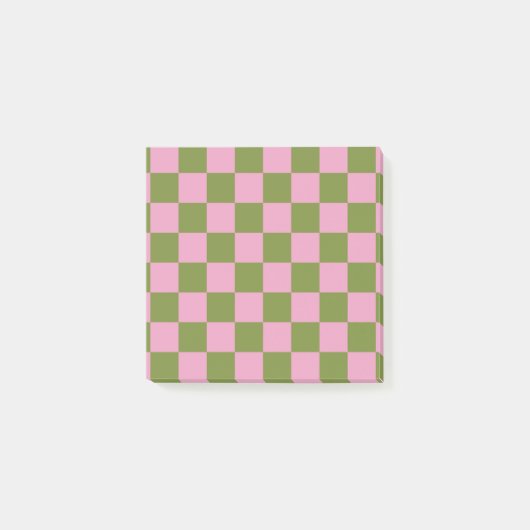 Roze Groen geruit Gingham patroon Post-it® Notes (Voorkant)