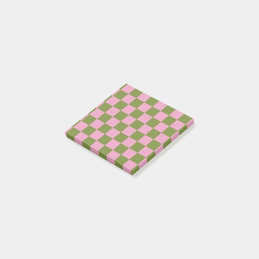 Roze Groen geruit Gingham patroon Post-it® Notes (Schuin)