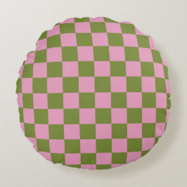 Roze Groen geruit Gingham patroon Rond Kussen