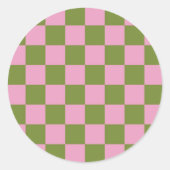 Roze Groen geruit Gingham patroon Ronde Sticker (Voorkant)