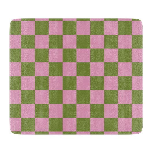 Roze Groen geruit Gingham patroon Snijplank (Voorkant)