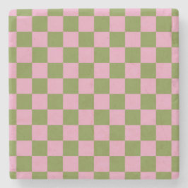Roze Groen geruit Gingham patroon Stenen Onderzetter