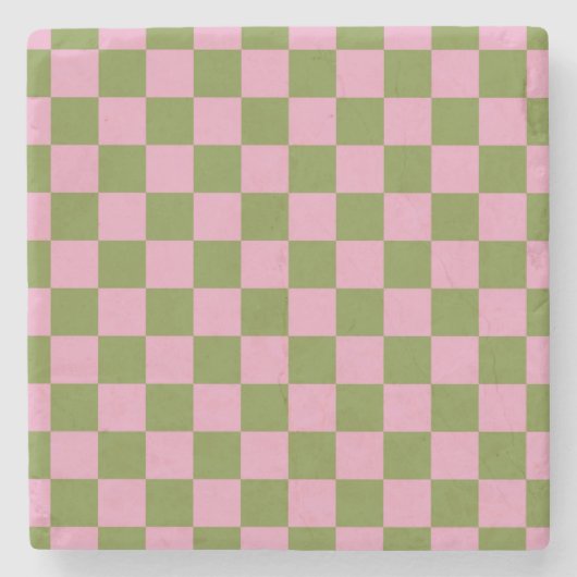 Roze Groen geruit Gingham patroon Stenen Onderzetter (Voorkant)