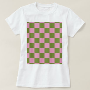 Roze groen geruit gingham patroon t-shirt