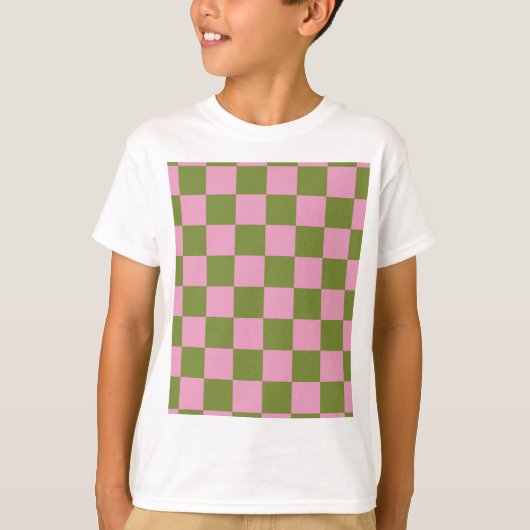 Roze Groen geruit Gingham patroon T-shirt (Voorkant)
