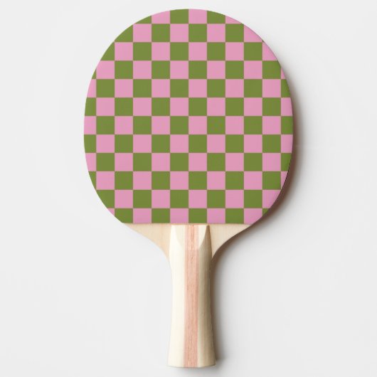 Roze Groen geruit Gingham patroon Tafeltennisbatje (Voorkant)