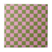 Roze Groen geruit Gingham patroon Tegeltje (Voorkant)