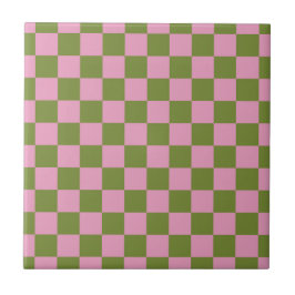 Roze Groen geruit Gingham patroon Tegeltje
