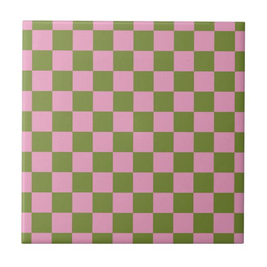 Roze Groen geruit Gingham patroon Tegeltje (Voorkant)