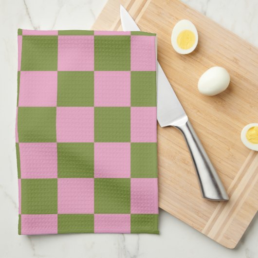 Roze Groen geruit Gingham patroon Theedoek (Quarter Fold)