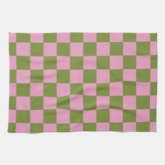 Roze Groen geruit Gingham patroon Theedoek (Horizontaal)