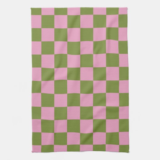 Roze Groen geruit Gingham patroon Theedoek (Verticaal)