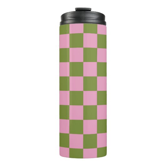 Roze Groen geruit Gingham patroon Thermosbeker (Voorkant)