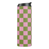 Roze Groen geruit Gingham patroon Thermosbeker (Gedraaid links)