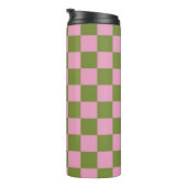 Roze Groen geruit Gingham patroon Thermosbeker (Geroteerd rechts)