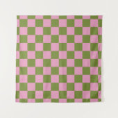 Roze Groen geruit Gingham patroon Wandkleed (Voorkant (horizontaal))
