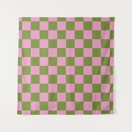 Roze Groen geruit Gingham patroon Wandkleed (Voorkant)