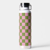 Roze Groen geruit Gingham patroon Waterfles (Achterkant)