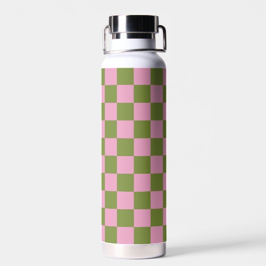 Roze Groen geruit Gingham patroon Waterfles (Achterkant)