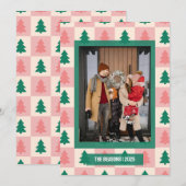Roze Groen Geruite Boom Foto Kerstmis Feestdagenkaart (Voorkant / Achterkant)