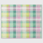 roze groen geruite faux geweven textuur look cadeaupapier (Vlak)