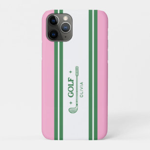 Roze & Groen Gestreept gepersonaliseerd retro cade Case-Mate iPhone Case