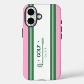 Roze & Groen Gestreept gepersonaliseerd retro cade Case-Mate iPhone Case (Achterkant)