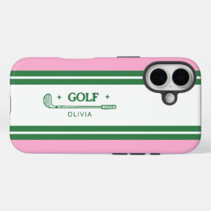 Roze & Groen Gestreept gepersonaliseerd retro cade iPhone 16 Hoesje