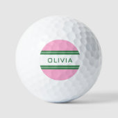 Roze & Groen Gestreept gepersonaliseerd retro cade Golfballen (Voorkant)