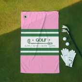 Roze & Groen Gestreept gepersonaliseerd retro cade Golfhanddoek