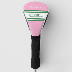 Roze & Groen Gestreept gepersonaliseerd retro cade Golfheadcover