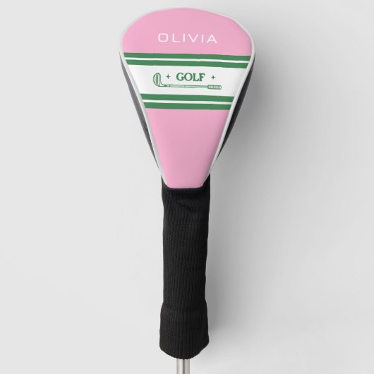 Roze & Groen Gestreept gepersonaliseerd retro cade Golfheadcover (Voorkant)