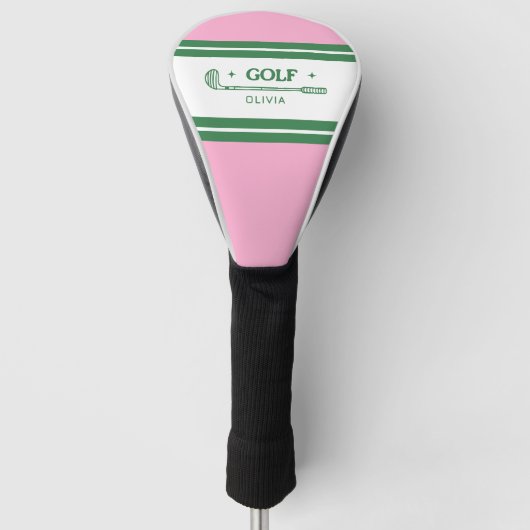 Roze & Groen Gestreept gepersonaliseerd retro cade Golfheadcover (Voorkant)