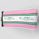 Roze & Groen Gestreept gepersonaliseerd retro cade Golfheadcover (Voorkant)