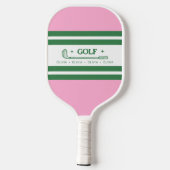 Roze & Groen Gestreept gepersonaliseerd retro cade Pickleball Paddle (Achterkant)