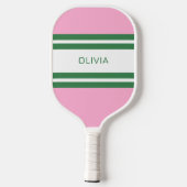 Roze & Groen Gestreept gepersonaliseerd retro cade Pickleball Paddle (Achterkant)